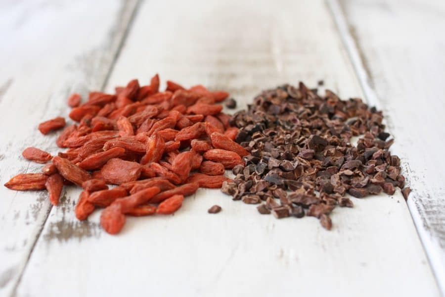 Cacao nibs and dried gogi berries