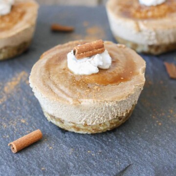 A close up of Raw vegan churro cheesecake cups