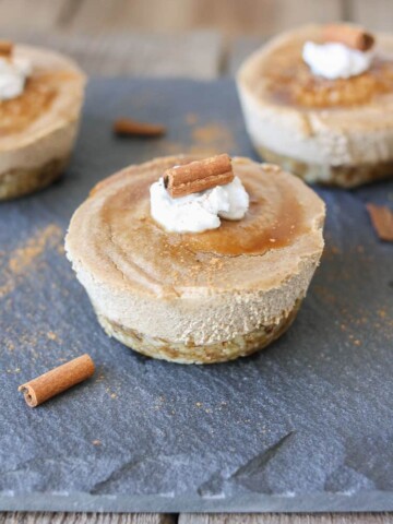 A close up of Raw vegan churro cheesecake cups