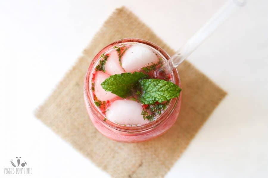 An overhead shot of a Lemon Berry Mint Sparkler