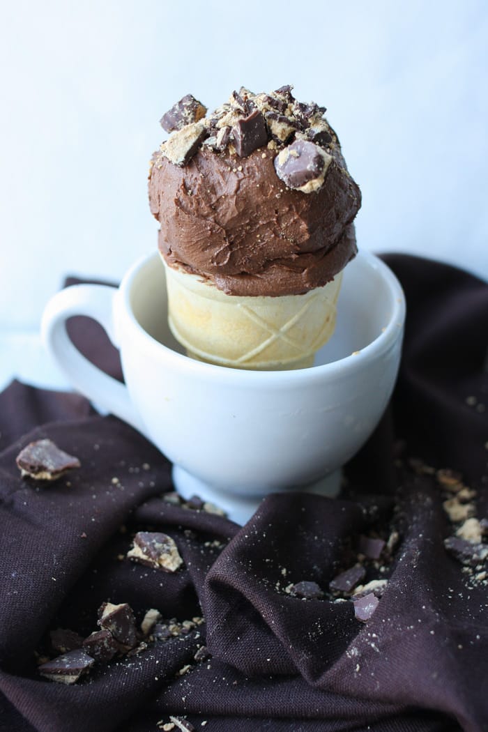 Chocolate mousse peanut butter cup ice cream cashew based