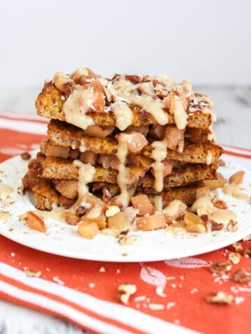 Cinnamon apple french toast stacked on top of each other