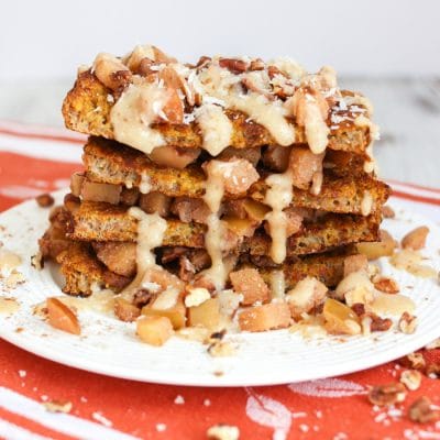 Cinnamon apple french toast stacked on top of each other