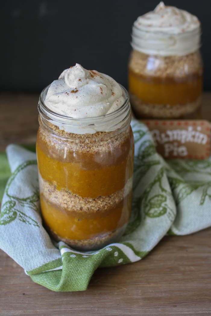 Raw or Baked Layered Pumpkin Caramel Pie in a Mason Jar