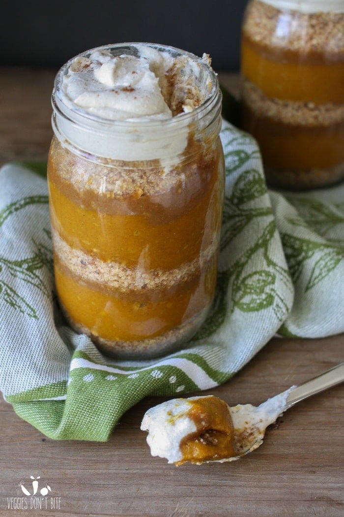 Raw or Baked Layered Pumpkin Caramel Pie in a Mason Jar