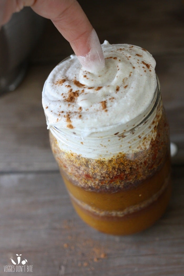 Raw or Baked Layered Pumpkin Caramel Pie in a Mason Jar