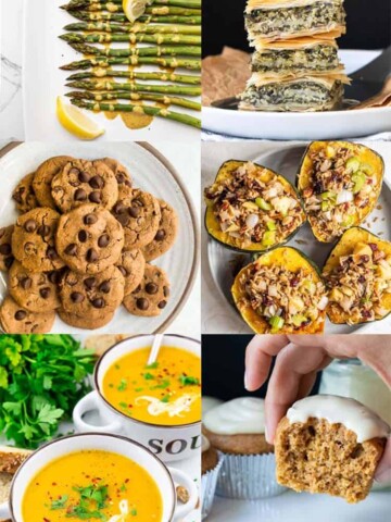 Collage of different vegan holiday recipes