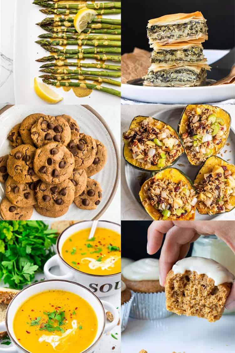 Collage of different vegan holiday recipes