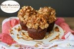 Dark chocolate cupcakes with salted caramel pretzel frosting