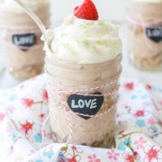 Key lime raspberry pudding parfait in glass jars