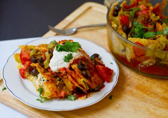 cashew cheese and kale enchiladas rojas