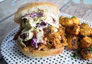 Vegan jackfruit pulled pork sandwich