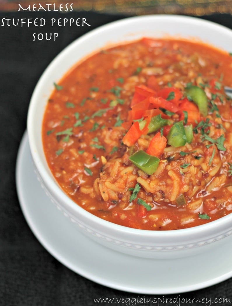 Meatless stuffed pepper soup