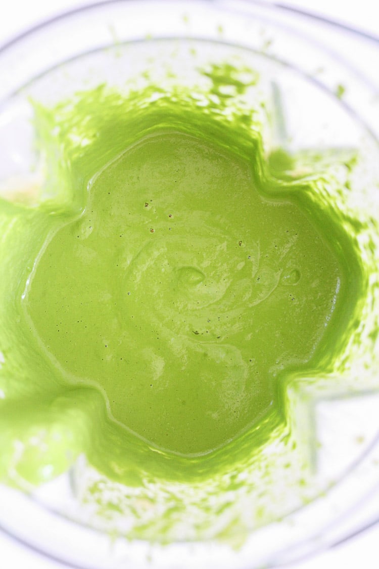 An overhead shot of Vegan Spinach Pesto in a blender