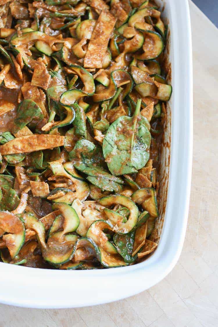 Enchilada Noodles in a casserole dish