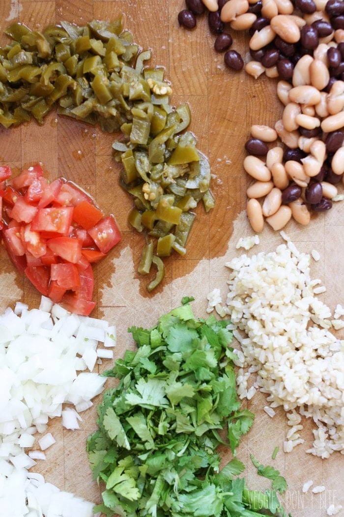 A photo of chopped ingredients to make patties for a Mexican nacho burger