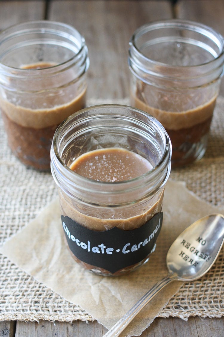 A jar filled with chocolate protein pudding