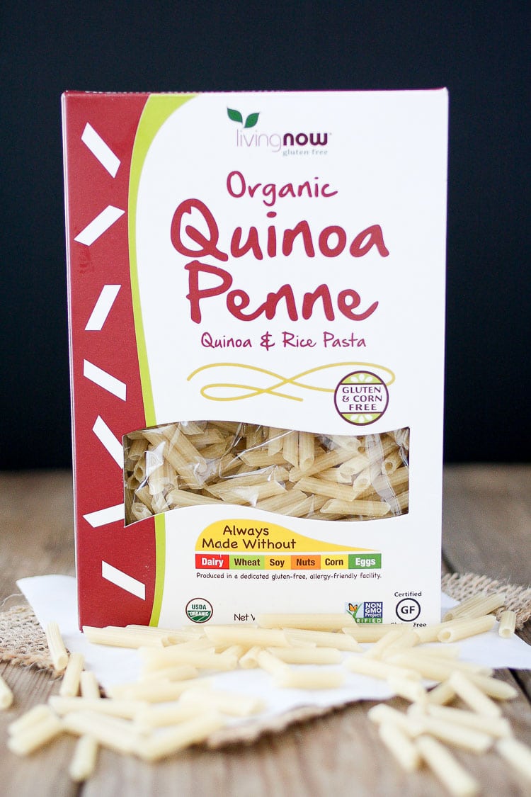 A photo of a packet of quinoa pasta used to make butternut squash and spinach pasta