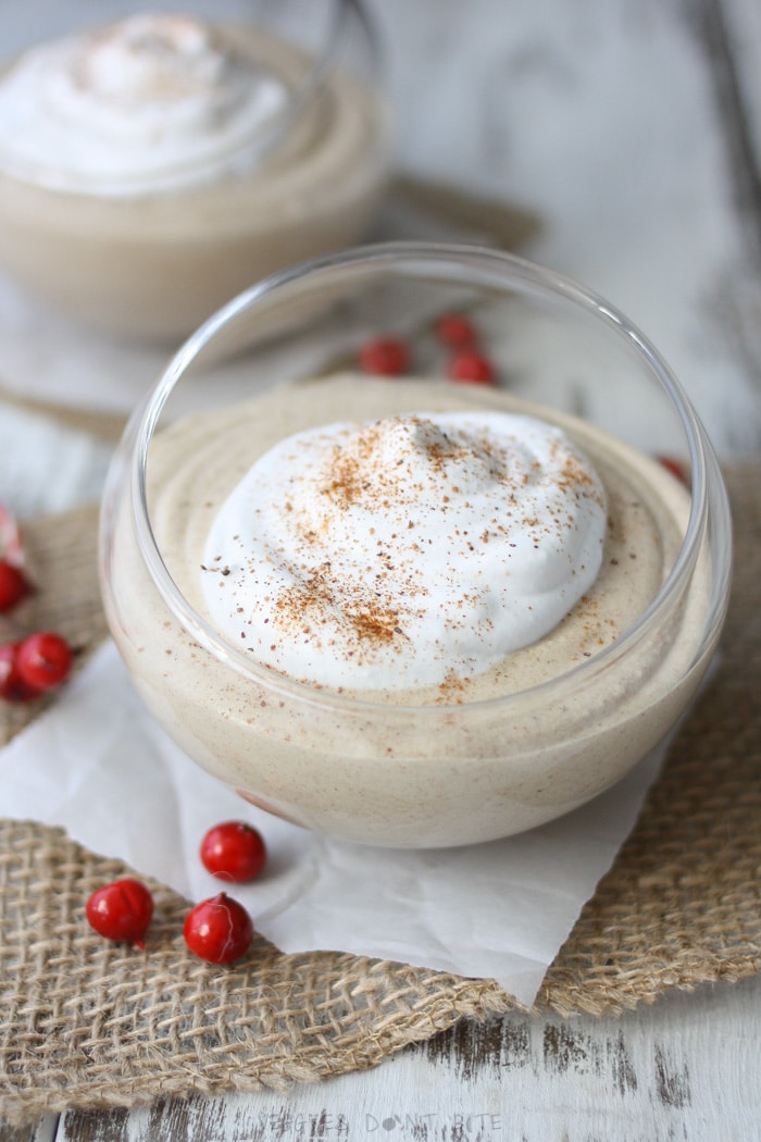 Starbucks latte inspired eggnog pudding with silk almond nog