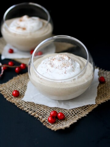 Starbucks latte inspired eggnog pudding with silk almond nog