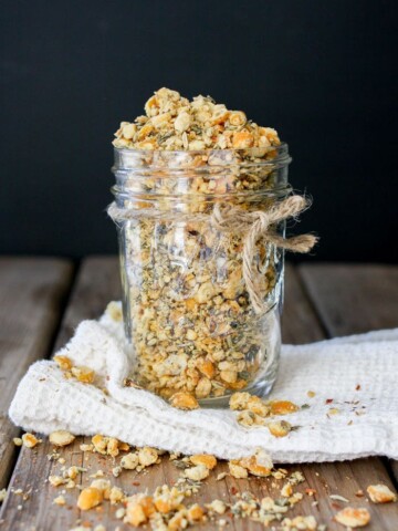 chickpea vegan sausage crumbles in a glass jar