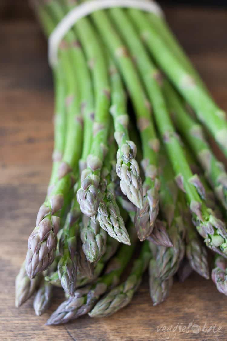 A close up of asparagus spears used to make asparagus pesto