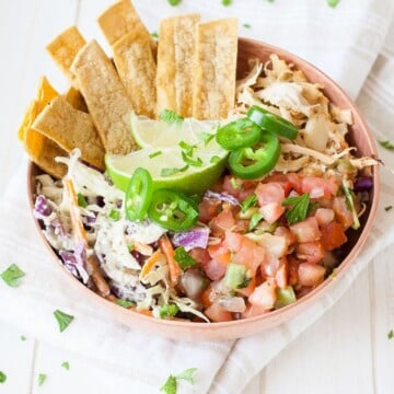 A close up of a vegan fish taco bowl