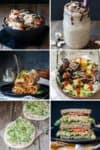 A collage of six veggie filled lunch and dinner recipes.