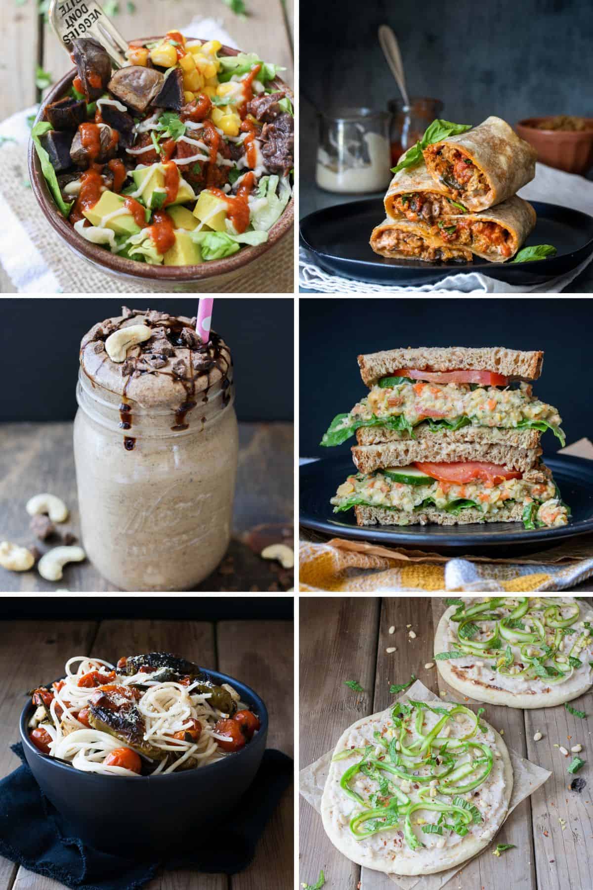 collage of 7 day weekly meal plan breakfast, dinner and dessert.