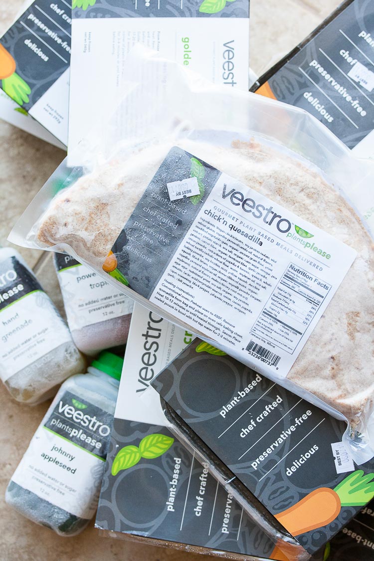 An overhead shot of Frozen precooked meals by Veestro 