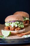 A close up of a vegan bbq slider