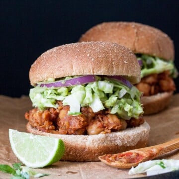 A close up of a vegan bbq slider