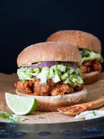 A close up of a vegan bbq slider