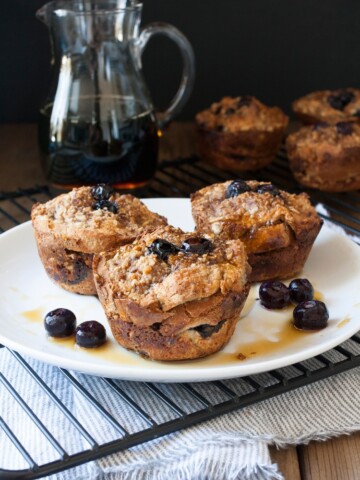 vegan baked blueberry french toast muffin on a plate