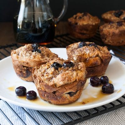 vegan baked blueberry french toast muffin on a plate