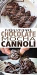 Making homemade crisp cannoli shells with the best hack ever! Healthier, easier and lower in fat, these chocolate mocha vegan cannolis are a must make! #vegandesserts #vegandessertrecipes #californialavash #lavashlover #ad