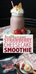 Satisfy that sweet tooth without the unhealthy ingredients. This healthy strawberry cheesecake smoothie recipe is the perfect combo of dessert and whole foods! #vegansmoothies #healthyveganrecipes #ad #foodsaver