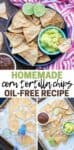 You will not believe the crunchy results in these oil-free baked corn tortilla chips! So easy to make, and customizable with flavors! #vegansnacks #oilfreevegan