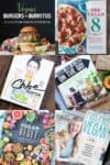 Collage with six photos of a variety of vegan cookbooks