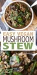 This easy vegan mushroom stew recipe is the perfect cozy meal for those busy nights. It comes together quickly and has an amazing depth of flavor! #vegansoup #vegancomfortfood