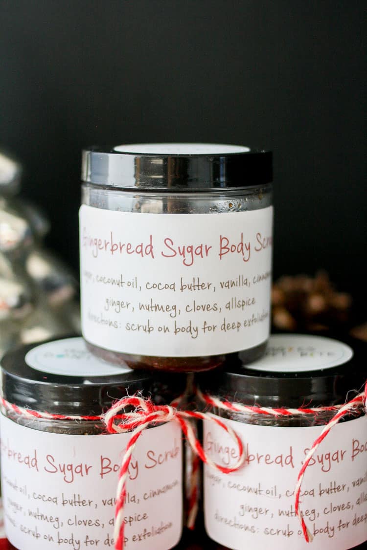 Close up of a label on a jar of homemade brown sugar scrub