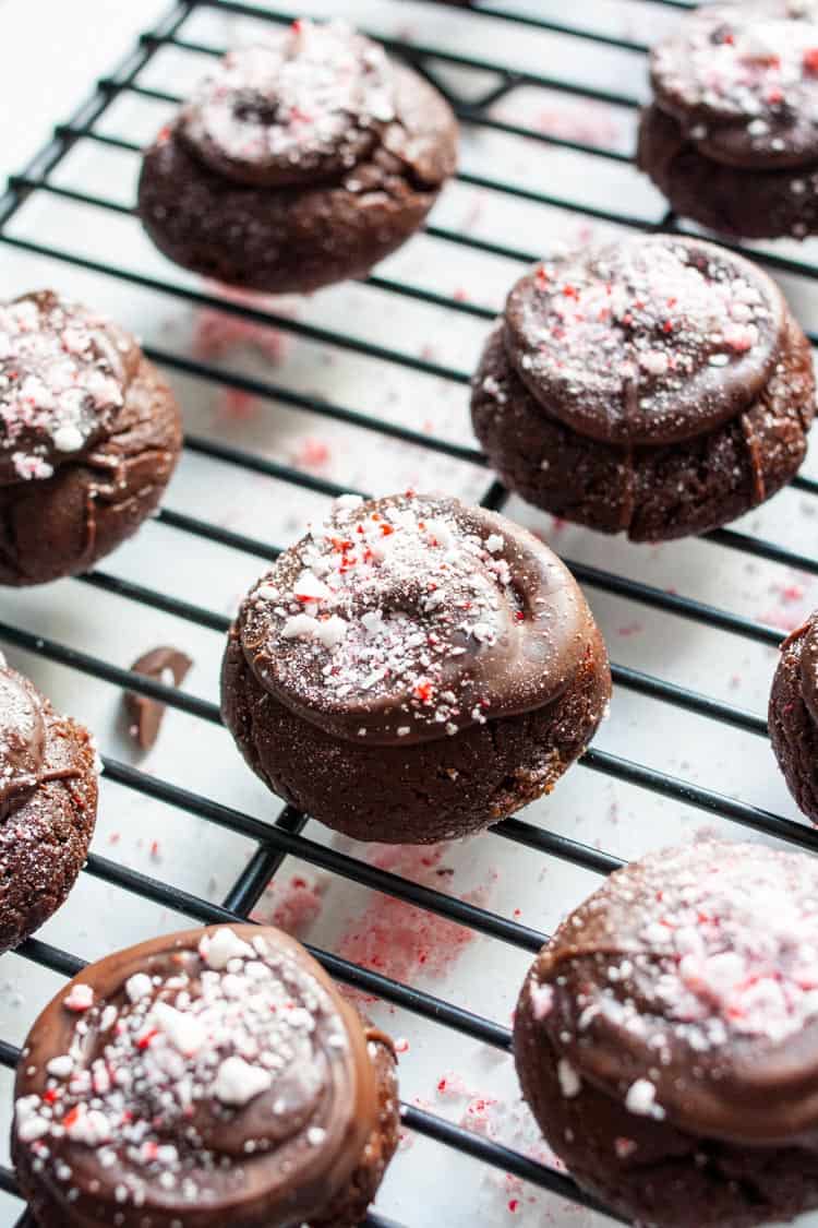 Baked peppermint brownies on a cooling rack