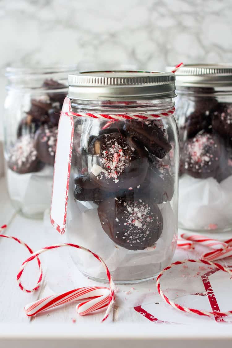 Glass jar with peppermint brownies inside