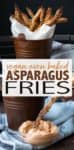 Crispy, crunchy, loved by the entire family and easy to throw together. This asparagus fries recipe makes the perfect side or stand alone snack! #veganappetizers #healthykidssnacks