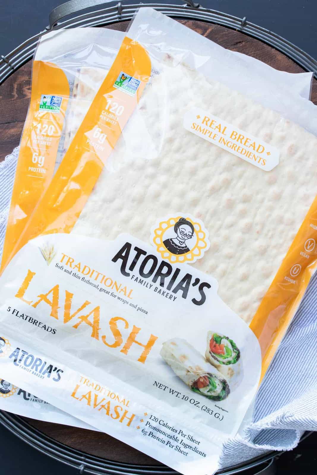 Pile of two orange packages of lavash bread