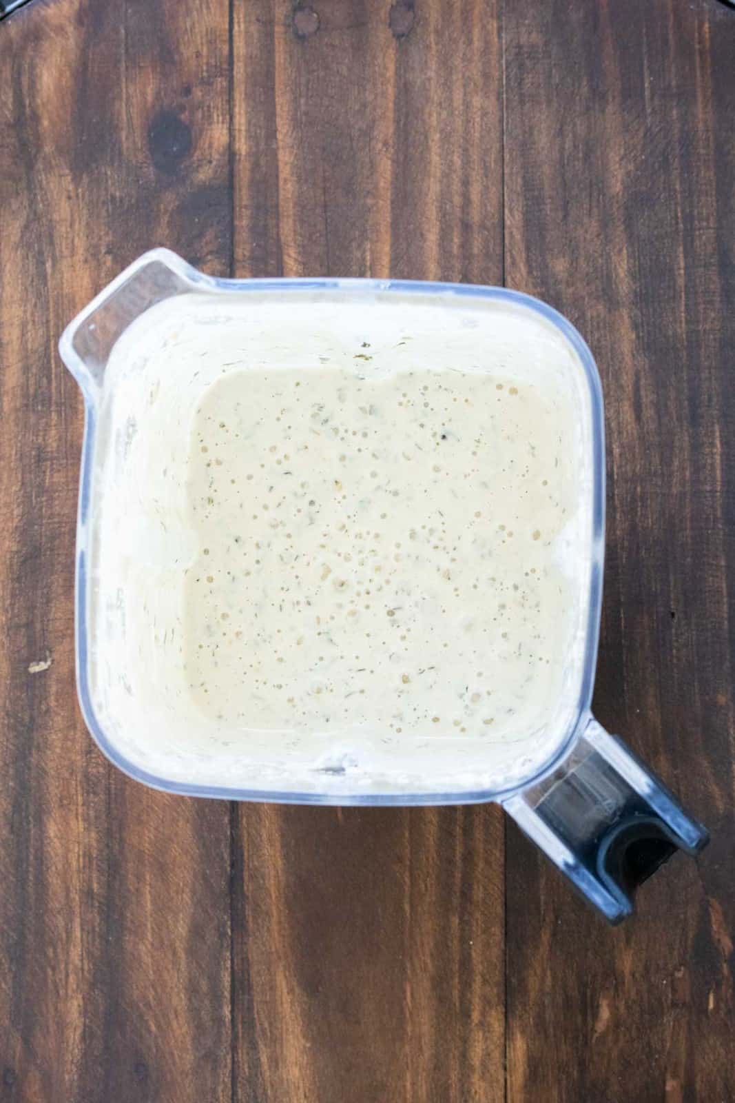 Top view of ranch dressing in a blender