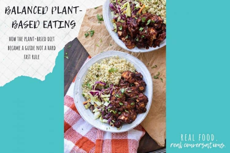 Text about flexible food choices with a photo of bbq cauliflower in a white bowl
