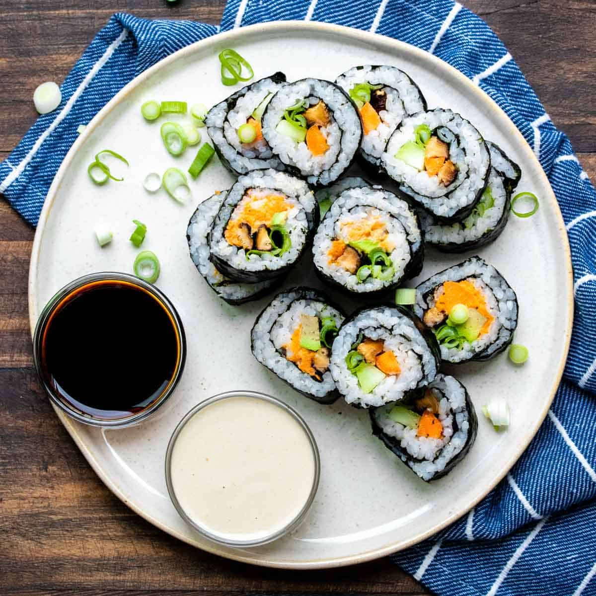 Homemade Vegan Sushi Rolls - Vibrant plate