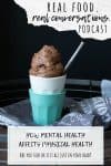 Photo of chocolate ice cream in a cup with text overlay on emotional health