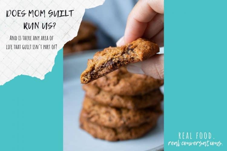 Hand grabbing a cookie off a stack on a turquoise background with text overlay